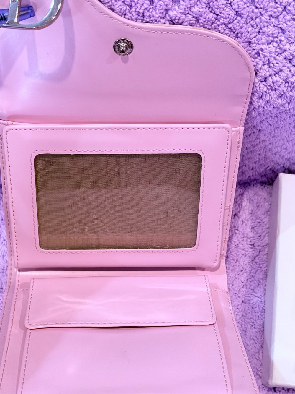 Dior Pink and White Floral Saddle Wallet with Silver 'D' Charm - Picture 3 of 7